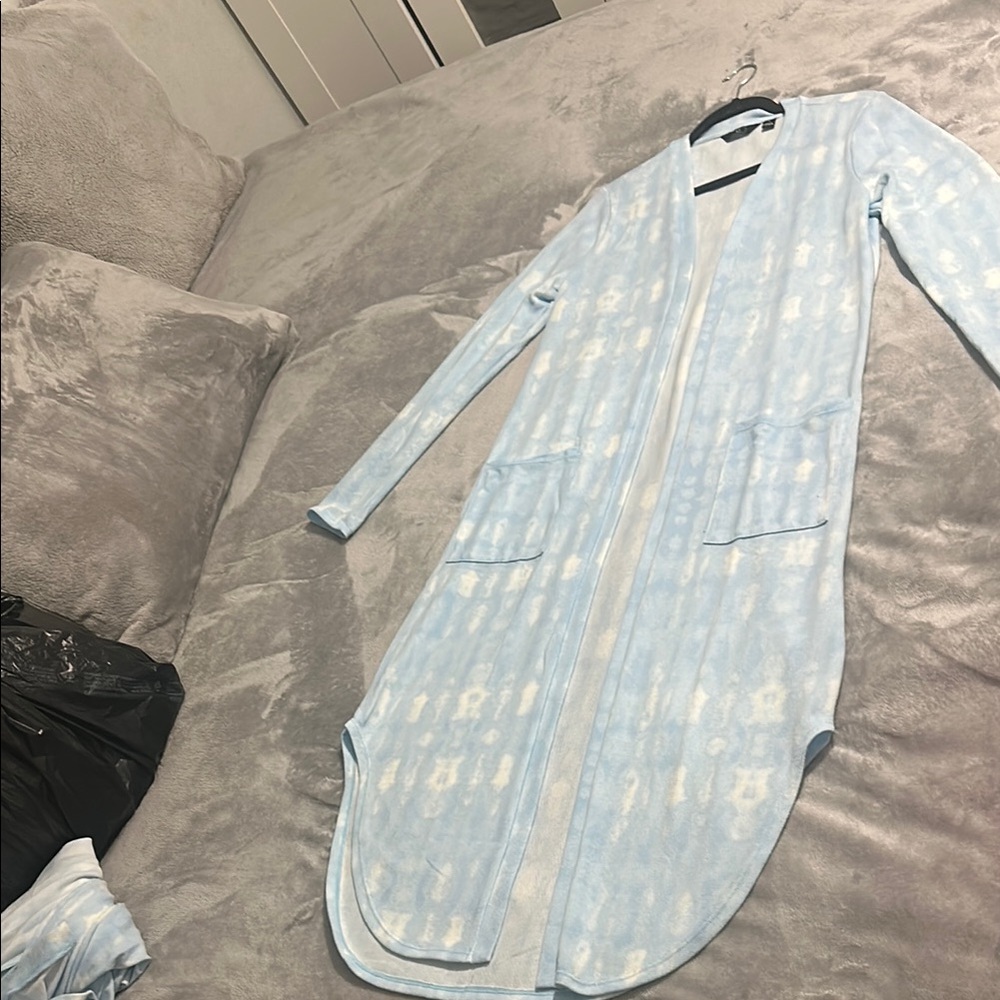 Light Blue Long Cardigan with Pockets